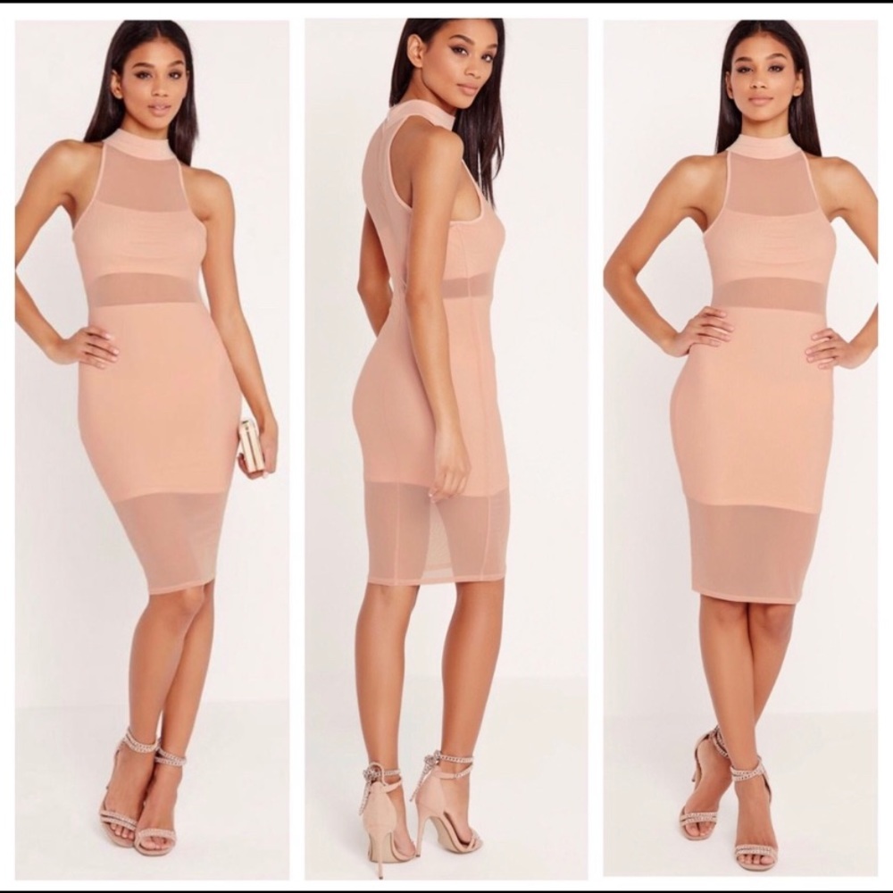 Missguided white mesh high neck body con dress